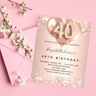 Budget 40. Geburtstag Rose Goldballons Einladung