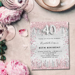 Budget 40. Geburtstag silber rosa Einladung<br><div class="desc">Ein modernes,  stilvolles und glamouröses Party zum 40. Geburtstag. Ein Imitat silber aussehender Hintergrund,  dekoriert mit rosa und Imitaten silberne Glitzer Staub. Personalisieren Sie Ihren Namen und Ihre Party-Daten und fügen Sie diese hinzu. Nummer 40 wird mit einem Schriftart im Ballonstil geschrieben,  Skript.</div>