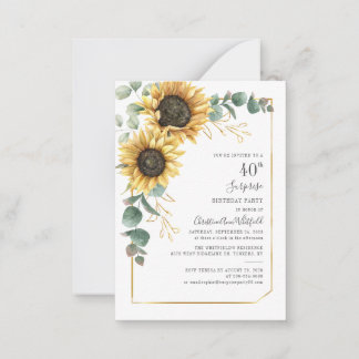 Budget 40. Geburtstag Sonnenblume Eukalyptus Flora Mitteilungskarte