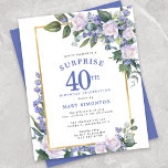 Budget 40. Geburtstag Überraschung Party Einladung<br><div class="desc">Ehre eine besondere Frau mit diesem eleganten und weiblichen Budget 40. Geburtstag Überraschung Party Einladung. Überraschung und 40. sind in großem blauen Text geschrieben. Die Geburtstagsfeier folgt. Der Name des geehrten Gastes ist auch in blauen Hauptstädte zu finden. Die Details der Geburtstagsfeier sind von einem schicken goldenen Rahmen umgeben. Die...</div>