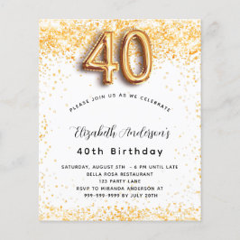Budget 40. Geburtstag Weißgold Glitzer Einladung