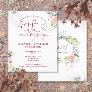 Budget 40th Anniversary Heart Floral Einladung