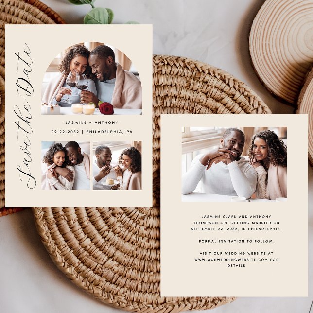 Budget 4-Foto Arch Beige Save the Date (Von Creator hochgeladen)