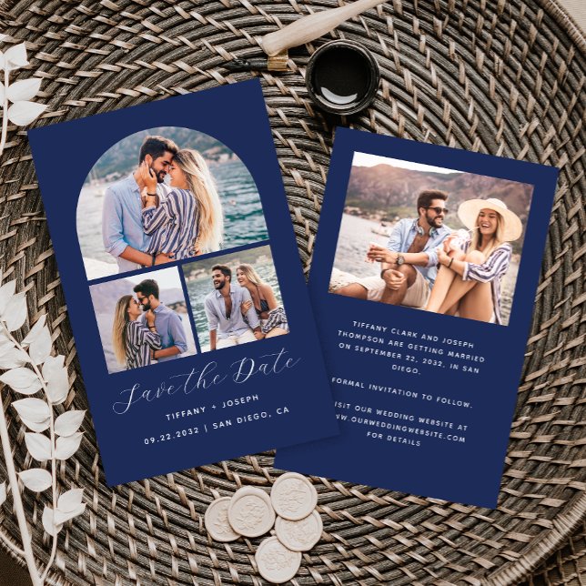 Budget 4 Foto Collage Arch Navy Save the Date (Von Creator hochgeladen)