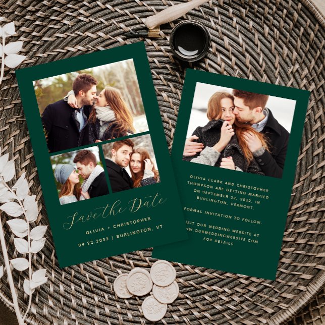 Budget 4-Foto Collage Green Save the Date (Von Creator hochgeladen)