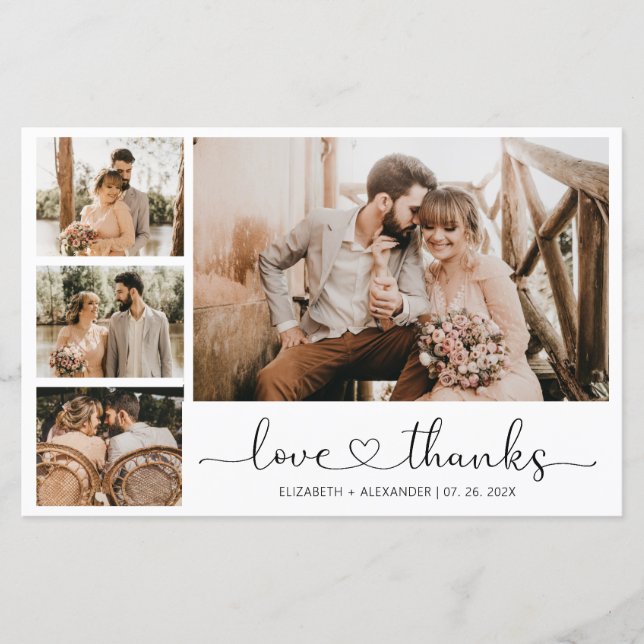 Budget 4 Foto Collage Wedding Danke Karte (Vorderseite)