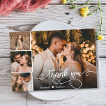 Budget 4 Foto Collage Wedding Danke, Script Fl Flyer<br><div class="desc">Budget Moderne, elegante Hand Lettered Wedding (4) Foto Collage Vielen Dank personalisiert günstig THIN (!) Karte. ***BEACHTE! SCROLL DOWN!*** Stilvolle Hochzeitsvorlage mit vier (4) Foto auf der Vorderseite und einem (1) Foto auf der Rückseite. Mit dem Text "Danke" in einem Wirblen, handgeschriebenen Typografie-Skript-Overlay mit weiß getönten Swashes. Kleines Herz zwischen...</div>