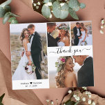 Budget 4 Foto Collage Wedding Danke, Script Flyer<br><div class="desc">Budget, Minimalistisch Elegant Modern Script 4 Foto Collage Wedding Danke Ihnen personalisiert günstige günstige Flyer. Stilvolle Hochzeit danke Ihnen Papier Vorlage mit vier (4) Foto auf der Vorderseite und ein Foto auf der Rückseite. Mit dem Text "Danke" in einer Wirblen Hand geschrieben Typografie Skript-Schriftart mit Swash in schwarz auf weißem...</div>