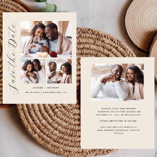 Budget 4-Foto Minimalist Beige Save-the-Date