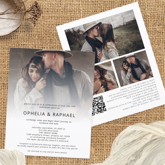 Budget 4 Fotos Overlay QR Code Bohemisch Hochzeit (Front and back view)