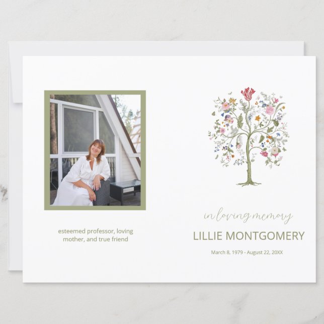 Budget 4-seitiges Tree Floral Beerdigung Programm (Vorderseite)