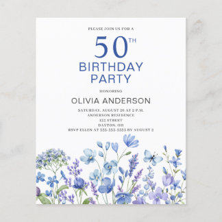 Budget 50. Geburtstag Blauer Flora Einladung
