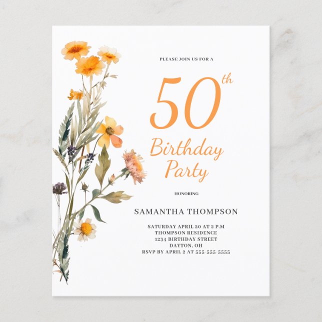 Budget 50. Geburtstag Blumenladen Wildblume (Vorderseite)
