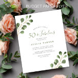 Budget 50. Geburtstag elegante Party Einladung Flyer<br><div class="desc">Rustikale moderne minimale Wasserfarbe eucalyptus grün Blätter 50. Geburtstag (oder jedes Alter) Überraschung Geburtstag Party BUDGET erschwingliche Einladung FLYER. BITTE LESEN SIE DIES VOR DEM KAUF! Dies ist eine preisgünstige Karte, die auf einem FLYER gedruckt wird. Bitte beachten Sie, dass das BUDGET PAPER DÜNN ist - Sie können diese Karte...</div>