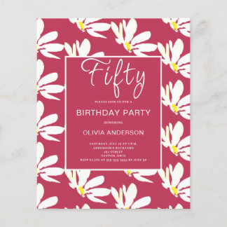 Budget 50. Geburtstag Floral Daisy Einladung Flyer