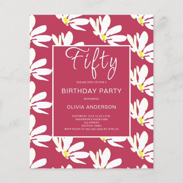 Budget 50. Geburtstag Floral Daisy Einladung Flyer (Vorne)