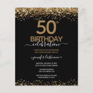 Budget 50. Geburtstag Glitzer Einladung Flyer