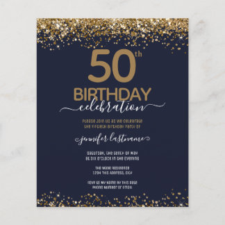 Budget 50. Geburtstag Glitzer Einladung Flyer