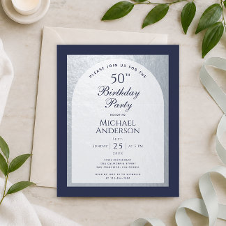 Budget 50 Geburtstag Mann Silver Navy Blauer Einla