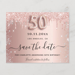 Budget 50. Geburtstag Rose Glitzer Save the Date
