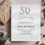 Budget 50. Geburtstag Silber Glitzer Einladung<br><div class="desc">Eine moderne,  stilvolle und glamouröse Einladung zu einer 50. Geburtstagsfeier. Ein silbernes Imitat mit Glitzer-Staub. Personalisieren Sie Ihren Namen und Ihre Party-Daten und fügen Sie diese hinzu. Nummer 50 wird mit einem Schriftart im Ballonstil geschrieben,  Skript.</div>