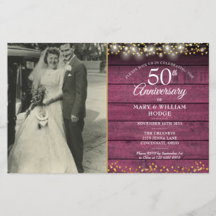 Budget 50. Hochzeitstag Foto Holz Einladung