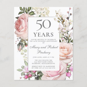 Budget 50 Jahrestag Einladung Pink Floral
