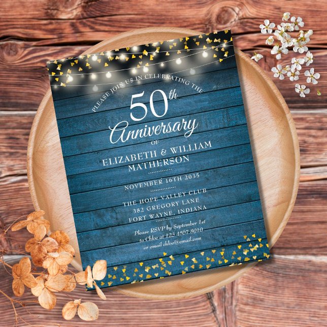 Budget 50 Jubiläum Rustikale String Light Einladun (Von Creator hochgeladen)