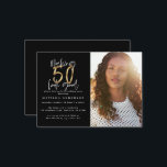 Budget 50 sehen gut aus Foto Geburtstagseinladung Mitteilungskarte<br><div class="desc">Budget 50 sehen gut aus Foto Geburtstagseinladung. Modernes Skripttext-Monochrome- und Goldeffektdesign. Teil einer Sammlung.</div>