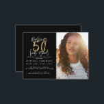 Budget 50 sehen gut aus Foto Geburtstagseinladung Mitteilungskarte<br><div class="desc">Budget 50 sehen gut aus Foto Geburtstagseinladung. Modernes Skripttext-Monochrome- und Goldeffektdesign. Teil einer Sammlung.</div>