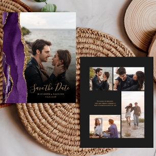 Budget 5-Foto Lila Gold Achat Save-the-Date-Karte