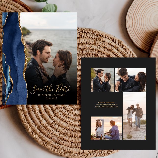 Budget 5 Foto Navy Blue Gold Agate Save the Date (Von Creator hochgeladen)