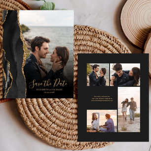 Budget 5-Foto Schwarz-Gold-Achat Save-the-Date-Kar
