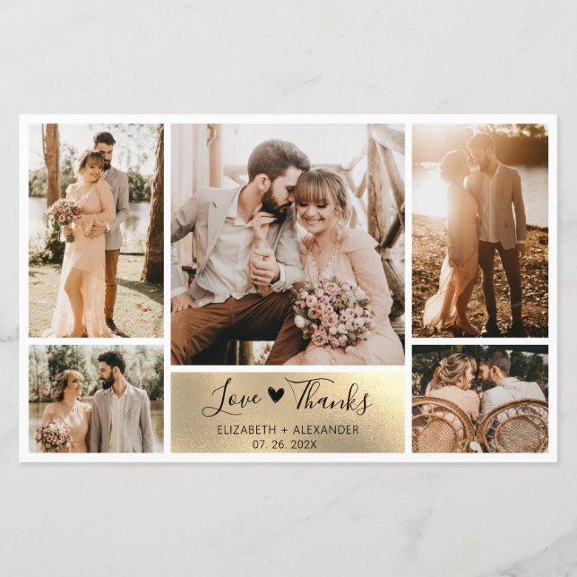 Budget 5 Fotos Gold Foil Hochzeit Danke Karte (Vorderseite)