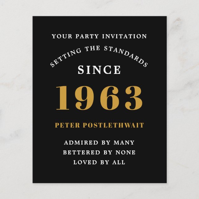 Budget 60. Geburtstag Einladung Black Gold 1963 Flyer (Vorne)