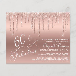 Budget 60. Geburtstag Glitzer Rose Gold Einladung Flyer