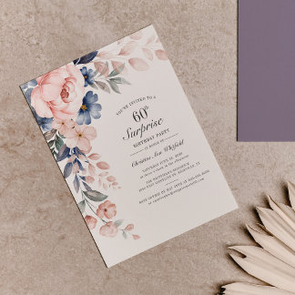 Budget 60. Geburtstag Pink Blumenschrift Einladung