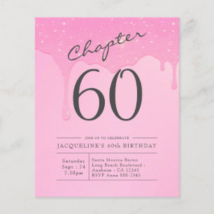 Budget 60. Geburtstag Pink Gray Einladung Flyer
