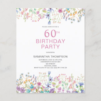 Budget 60. Geburtstag Rosa Blumenladen Flyer
