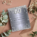 Budget 60. Geburtstag Silber Glitzer Einladung<br><div class="desc">Eine moderne,  stilvolle und glamouröse Einladung zu einer 60. Geburtstagsfeier. Ein silbernes Imitat mit Glitzer-Staub. Personalisieren Sie Ihren Namen und Ihre Party-Daten und fügen Sie diese hinzu. Nummer 60 wird mit einem Schriftart im Ballonstil geschrieben,  Skript.</div>