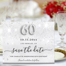 Budget 60. Geburtstag Silber Glitzer Save the Date
