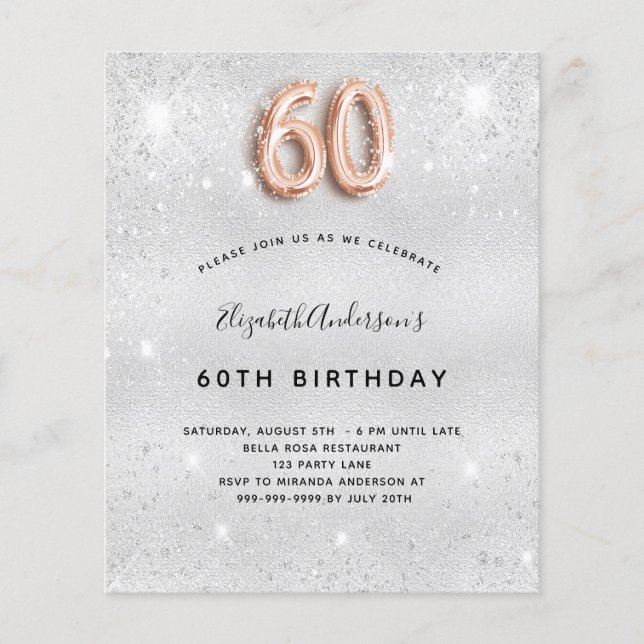 Budget 60. Geburtstag Silbergoldene Rose Einladung (Vorderseite)