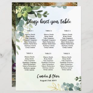 BUDGET 6 Table Wedding Seating Chart Green
