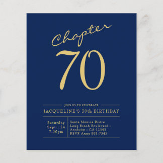 Budget 70. Geburtstag Einladung Navy Blue Flyer