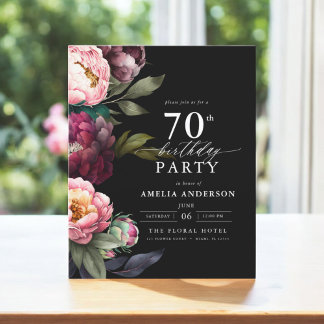 Budget 70. Geburtstag Moody Floral Einladung
