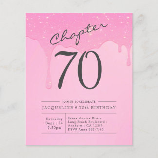 Budget 70. Geburtstag Pink Gray Einladung Flyer