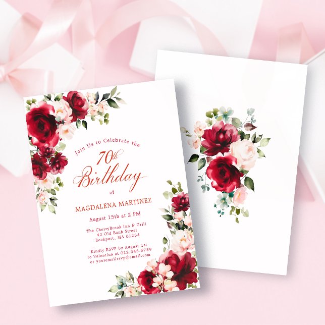 BUDGET 70. Geburtstag Rot Pink Rose Einladung (Von Creator hochgeladen)