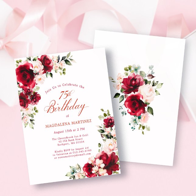 BUDGET 75th Birthday Red Pink Rose Invitation (Von Creator hochgeladen)