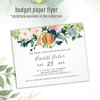 Budget 80. Blumengeburtstag Party Einladung Flyer