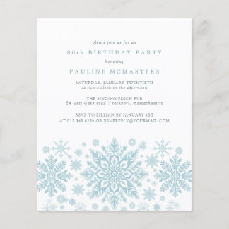 BUDGET 80. Geburtstag Blue Snowflake Einladung